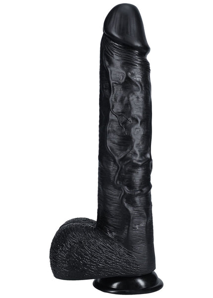 REALROCK 38cm Extra Long Dildo with Balls - Black - Black 38 cm (15'') Extra Long Dong