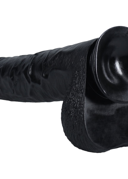 REALROCK 38cm Extra Long Dildo with Balls - Black - Black 38 cm (15'') Extra Long Dong