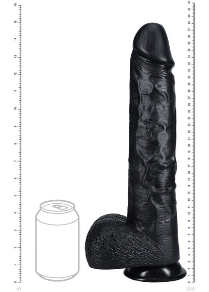 REALROCK 38cm Extra Long Dildo with Balls - Black - Black 38 cm (15'') Extra Long Dong
