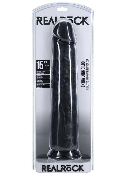 REALROCK 38cm Extra Long Dildo - Black - Black 38 cm (15'') Extra Long Dong