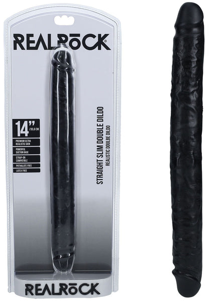 REALROCK 35cm Slim Double Dildo - Black - Black 35 cm (14'') Double Dong