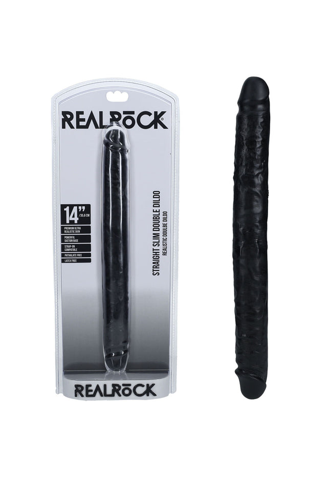 REALROCK 35cm Slim Double Dildo - Black - Black 35 cm (14'') Double Dong