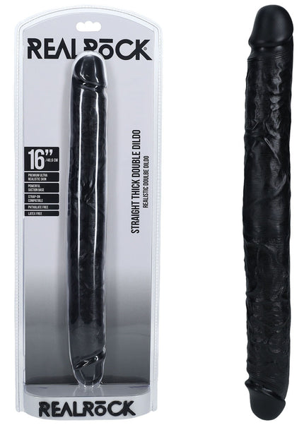 REALROCK 40cm Thick Double Dildo - Black - Black 40 cm (16'') Thick Double Dong