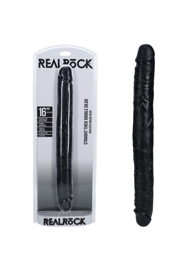 REALROCK 40cm Thick Double Dildo - Black - Black 40 cm (16'') Thick Double Dong