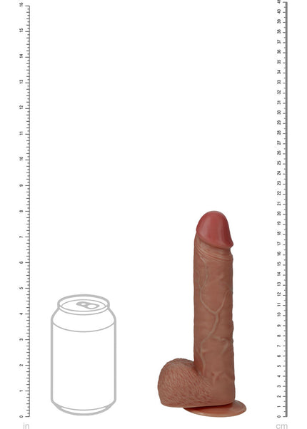 REALROCK 20cm Vibrating + Rotating Cock + Balls - Tan - Tan 20.3 cm (8'') USB Rechargeable Vibrating and Rotating Dong