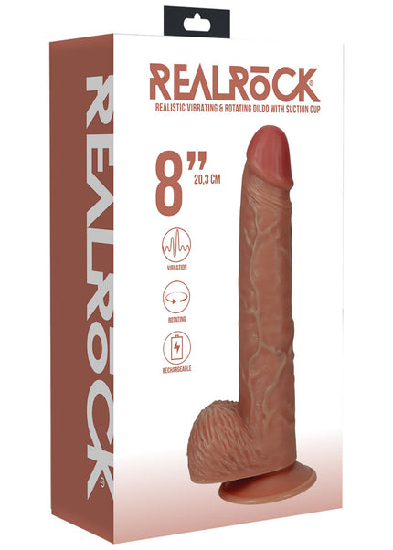 REALROCK 20cm Vibrating + Rotating Cock + Balls - Tan - Tan 20.3 cm (8'') USB Rechargeable Vibrating and Rotating Dong
