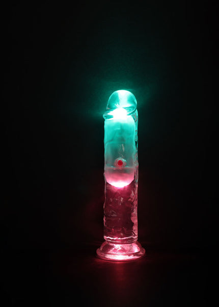 REALROCK 6'' No Balls Wireless Rechargeable LED Vibrating Dong - Clear with LED 16.5 cm USB Rechargeable Vibrating Dong with Remote