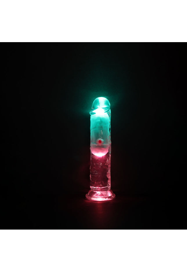 REALROCK 6'' No Balls Wireless Rechargeable LED Vibrating Dong - Clear with LED 16.5 cm USB Rechargeable Vibrating Dong with Remote