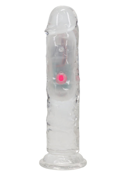 REALROCK 6'' No Balls Wireless Rechargeable LED Vibrating Dong - Clear with LED 16.5 cm USB Rechargeable Vibrating Dong with Remote