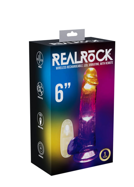 REALROCK 6'' with Balls Wireless Rechargeable LED Vibrating Dong - Clear with LED 16.2 cm USB Rechargeable Vibrating Dong with Remote