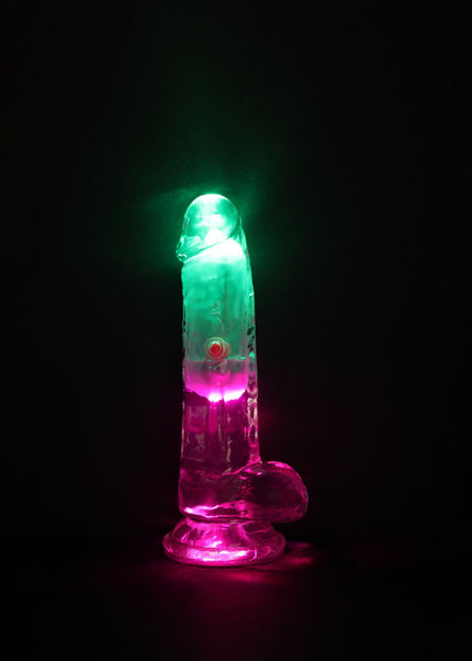 REALROCK 6'' with Balls Wireless Rechargeable LED Vibrating Dong - Clear with LED 16.2 cm USB Rechargeable Vibrating Dong with Remote