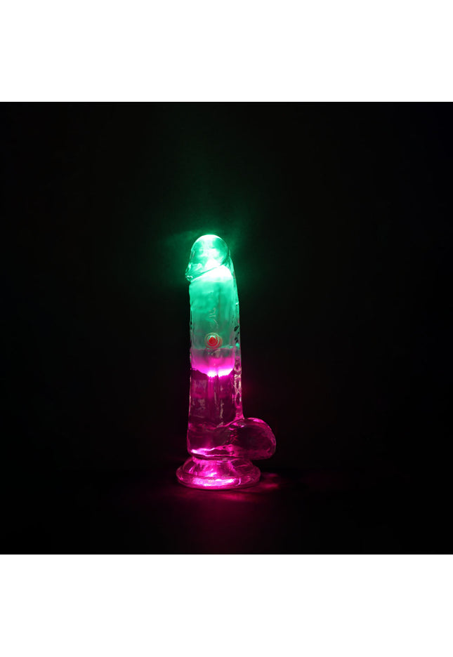 REALROCK 6'' with Balls Wireless Rechargeable LED Vibrating Dong - Clear with LED 16.2 cm USB Rechargeable Vibrating Dong with Remote