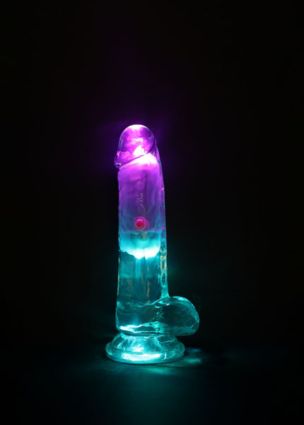 REALROCK 6'' with Balls Wireless Rechargeable LED Vibrating Dong - Clear with LED 16.2 cm USB Rechargeable Vibrating Dong with Remote