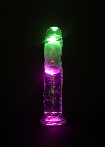 REALROCK 7'' No Balls Wireless Rechargeable LED Vibrating Dong - Clear with LED 20 cm USB Rechargeable Vibrating Dong with Remote