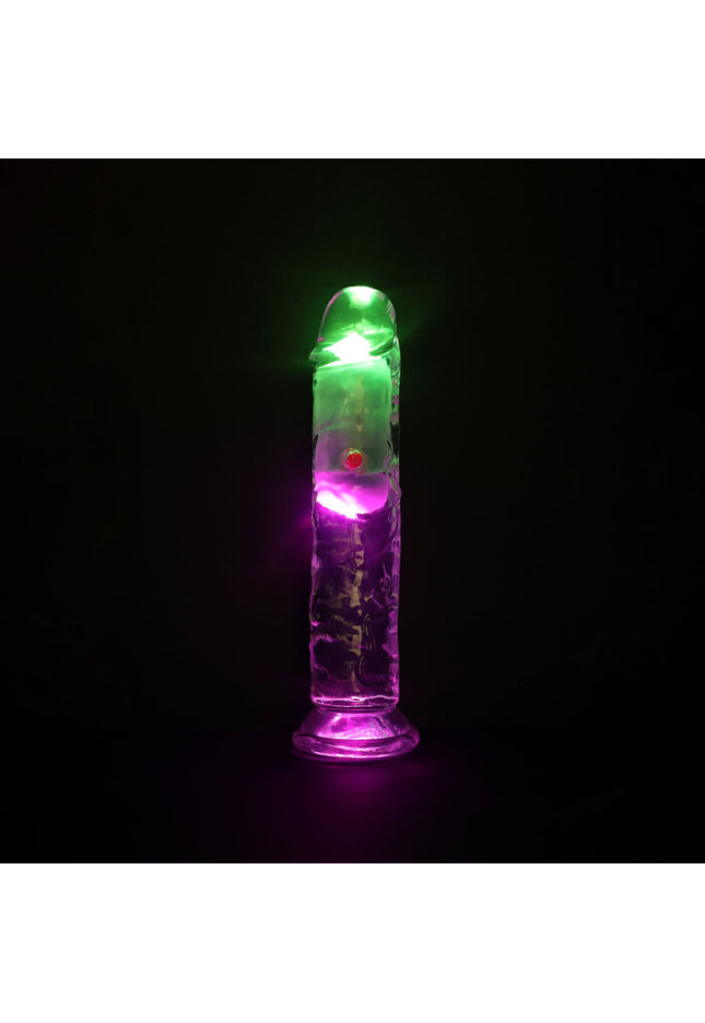 REALROCK 7'' No Balls Wireless Rechargeable LED Vibrating Dong - Clear with LED 20 cm USB Rechargeable Vibrating Dong with Remote