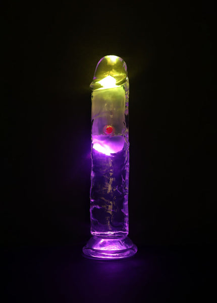 REALROCK 7'' No Balls Wireless Rechargeable LED Vibrating Dong - Clear with LED 20 cm USB Rechargeable Vibrating Dong with Remote