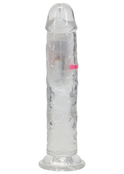 REALROCK 7'' No Balls Wireless Rechargeable LED Vibrating Dong - Clear with LED 20 cm USB Rechargeable Vibrating Dong with Remote