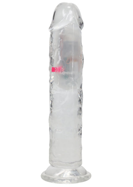 REALROCK 7'' No Balls Wireless Rechargeable LED Vibrating Dong - Clear with LED 20 cm USB Rechargeable Vibrating Dong with Remote