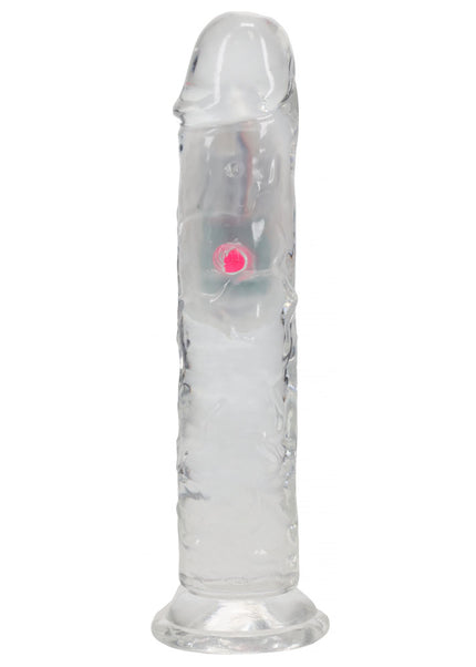REALROCK 7'' No Balls Wireless Rechargeable LED Vibrating Dong - Clear with LED 20 cm USB Rechargeable Vibrating Dong with Remote