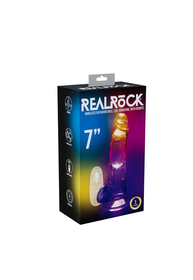 REALROCK 7'' with Balls Wireless Rechargeable LED Vibrating Dong - Clear with LED 19.5 cm USB Rechargeable Vibrating Dong with Remote