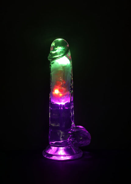 REALROCK 7'' with Balls Wireless Rechargeable LED Vibrating Dong - Clear with LED 19.5 cm USB Rechargeable Vibrating Dong with Remote
