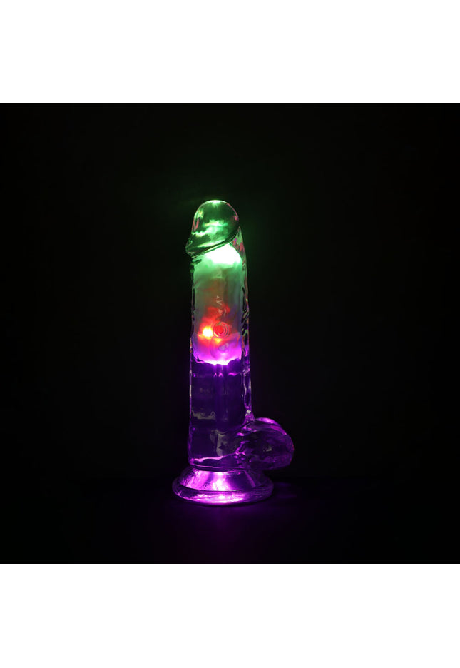 REALROCK 7'' with Balls Wireless Rechargeable LED Vibrating Dong - Clear with LED 19.5 cm USB Rechargeable Vibrating Dong with Remote