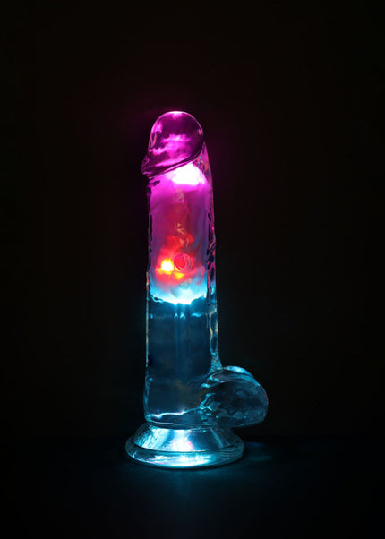 REALROCK 7'' with Balls Wireless Rechargeable LED Vibrating Dong - Clear with LED 19.5 cm USB Rechargeable Vibrating Dong with Remote