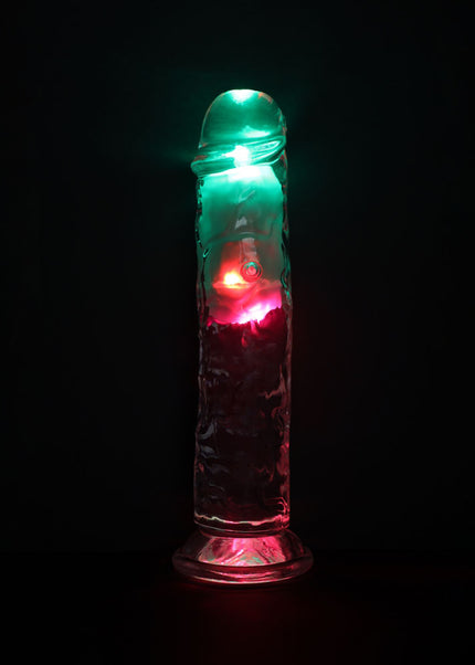 REALROCK 8'' No Balls Wireless Rechargeable LED Vibrating Dong - Clear with LED 22 cm USB Rechargeable Vibrating Dong with Remote