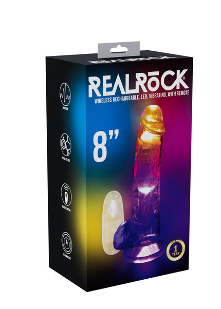 REALROCK 8'' with Balls Wireless Rechargeable LED Vibrating Dong - Clear with LED 22.5 cm USB Rechargeable Vibrating Dong with Remote