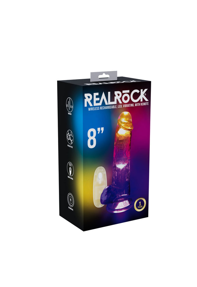 REALROCK 8'' with Balls Wireless Rechargeable LED Vibrating Dong - Clear with LED 22.5 cm USB Rechargeable Vibrating Dong with Remote