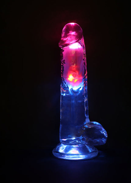 REALROCK 8'' with Balls Wireless Rechargeable LED Vibrating Dong - Clear with LED 22.5 cm USB Rechargeable Vibrating Dong with Remote