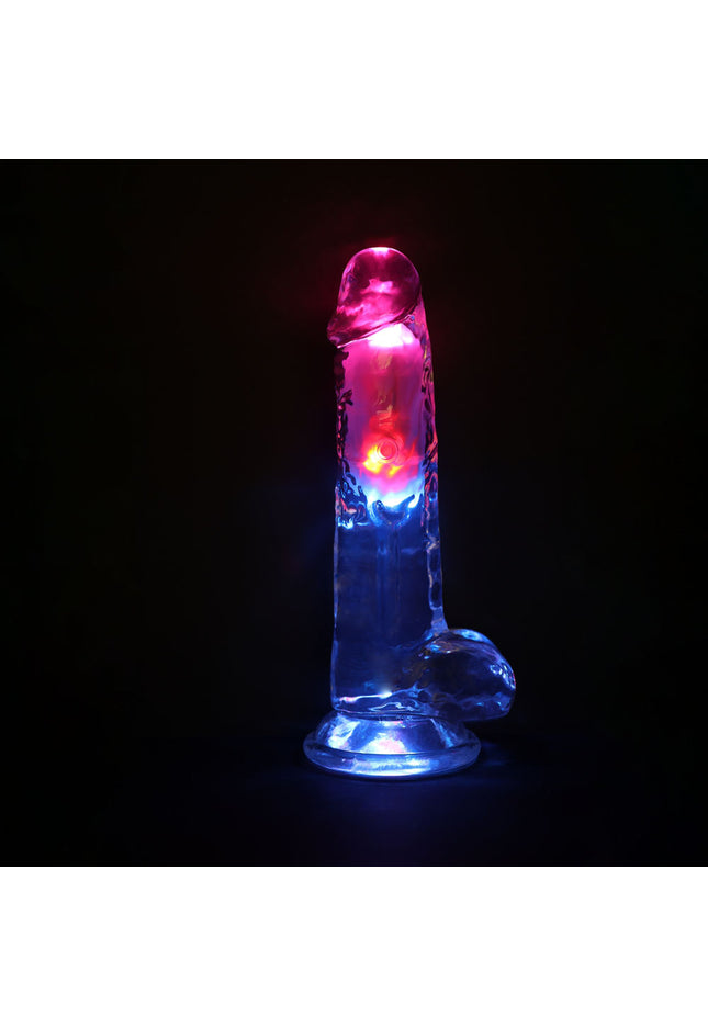 REALROCK 8'' with Balls Wireless Rechargeable LED Vibrating Dong - Clear with LED 22.5 cm USB Rechargeable Vibrating Dong with Remote