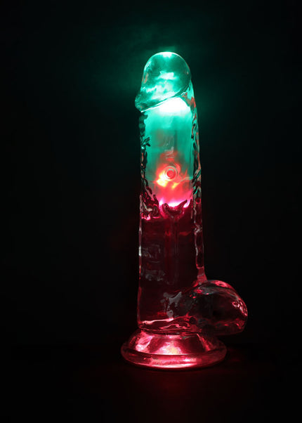 REALROCK 8'' with Balls Wireless Rechargeable LED Vibrating Dong - Clear with LED 22.5 cm USB Rechargeable Vibrating Dong with Remote