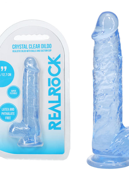 REALROCK 5'' Crystal Clear Dildo with Balls - Blue - Clear Blue 14.7 cm Dong