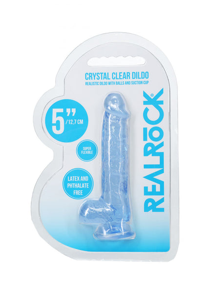 REALROCK 5'' Crystal Clear Dildo with Balls - Blue - Clear Blue 14.7 cm Dong