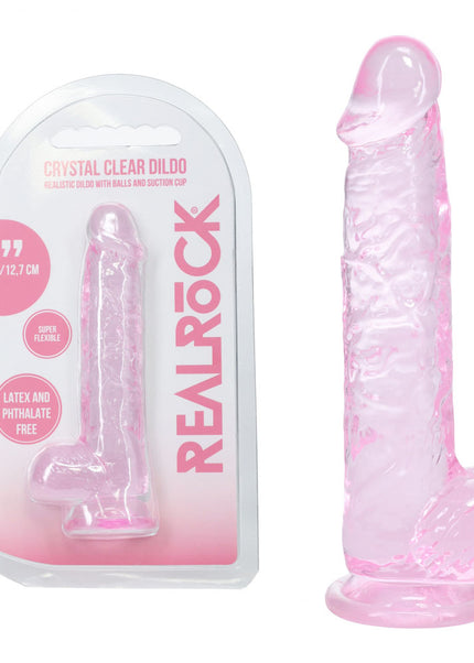 REALROCK 5'' Crystal Clear Dildo with Balls - Pink - Clear Pink 14.7 cm Dong