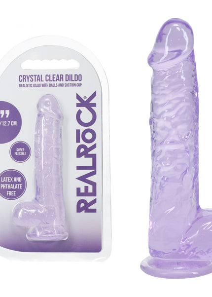 REALROCK 5'' Crystal Clear Dildo with Balls - Purple - Clear Purple 14.7 cm Dong