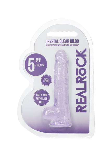REALROCK 5'' Crystal Clear Dildo with Balls - Purple - Clear Purple 14.7 cm Dong