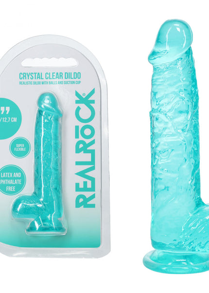 REALROCK 5'' Crystal Clear Dildo with Balls - Turquoise - Clear Turquoise 14.7 cm Dong