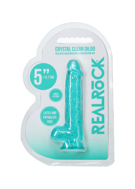 REALROCK 5'' Crystal Clear Dildo with Balls - Turquoise - Clear Turquoise 14.7 cm Dong