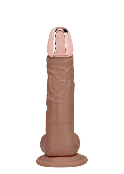 REALROCK Metal Head 6'' Rechargeable Dildo - Tan - Tan 16.2 cm USB Rechargeable Vibrating Dildo with Metal Head and Wireless Remote