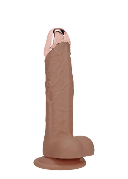 REALROCK Metal Head 6'' Rechargeable Dildo - Tan - Tan 16.2 cm USB Rechargeable Vibrating Dildo with Metal Head and Wireless Remote