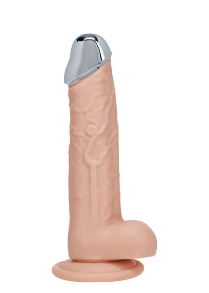 REALROCK Metal Head 7'' Rechargeable Dildo - Flesh - Flesh 19 cm USB Rechargeable Vibrating Dildo with Metal Head and Wireless Remote