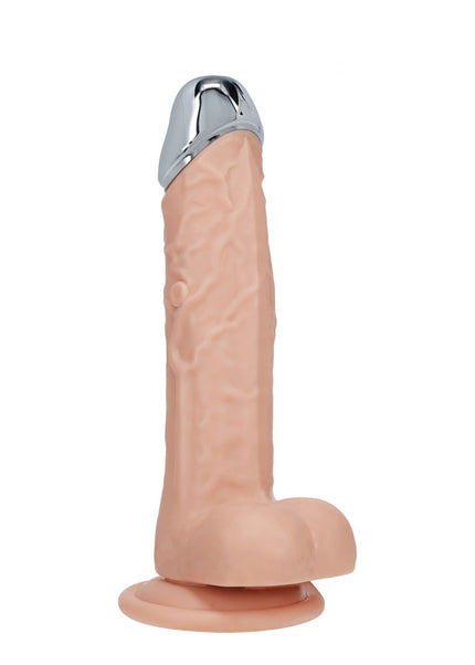 REALROCK Metal Head 7'' Rechargeable Dildo - Flesh - Flesh 19 cm USB Rechargeable Vibrating Dildo with Metal Head and Wireless Remote