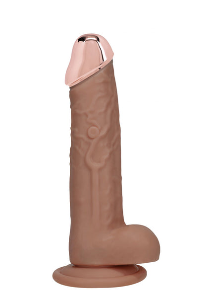 REALROCK Metal Head 7'' Rechargeable Dildo - Tan - Tan 19 cm USB Rechargeable Vibrating Dildo with Metal Head and Wireless Remote