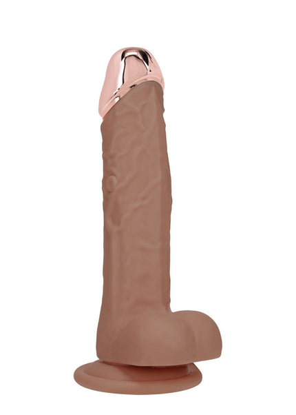 REALROCK Metal Head 7'' Rechargeable Dildo - Tan - Tan 19 cm USB Rechargeable Vibrating Dildo with Metal Head and Wireless Remote