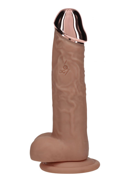 REALROCK Metal Head 8'' Rechargeable Dildo - Tan - Tan 22 cm USB Rechargeable Vibrating Dildo with Metal Head and Wireless Remote
