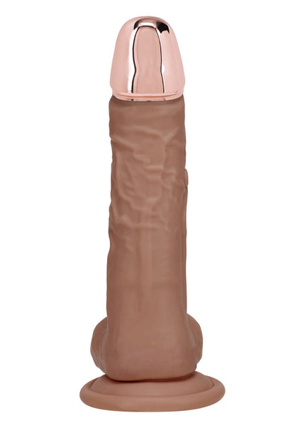 REALROCK Metal Head 8'' Rechargeable Dildo - Tan - Tan 22 cm USB Rechargeable Vibrating Dildo with Metal Head and Wireless Remote