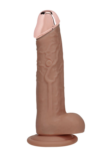 REALROCK Metal Head 8'' Rechargeable Dildo - Tan - Tan 22 cm USB Rechargeable Vibrating Dildo with Metal Head and Wireless Remote