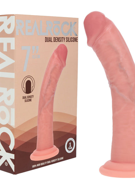 REALROCK Dual Density Silicone 7'' Curved Dildo - Flesh - Flesh 18.5 cm Dildo